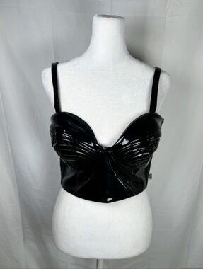 Adidas X Ivy Park Black Patent Bustier Corset Crop Top